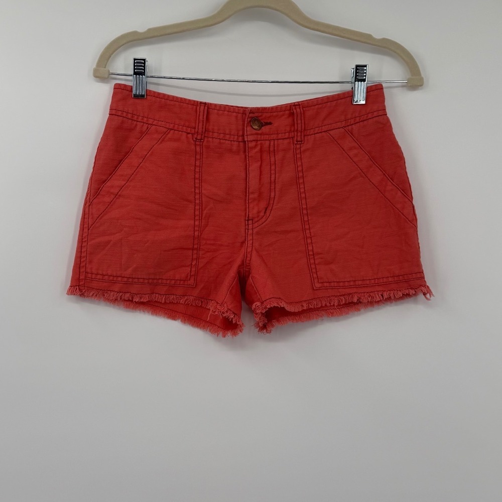 Free People‎ Utility Shorts Womens 0 Coral Orange Raw Hem Cotton Canvas Pockets